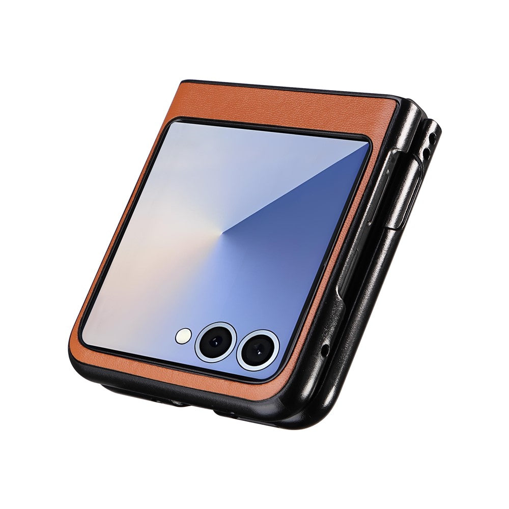 For Samsung Galaxy Z Flip7 5G Case PU Leather Hard PC Protective Phone Cover - Brown