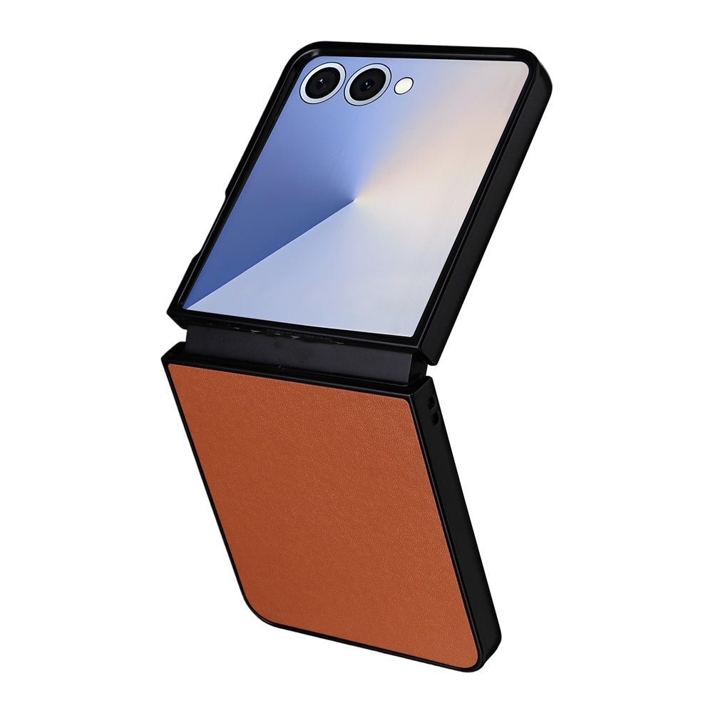 For Samsung Galaxy Z Flip7 5G Case PU Leather Hard PC Protective Phone Cover - Brown