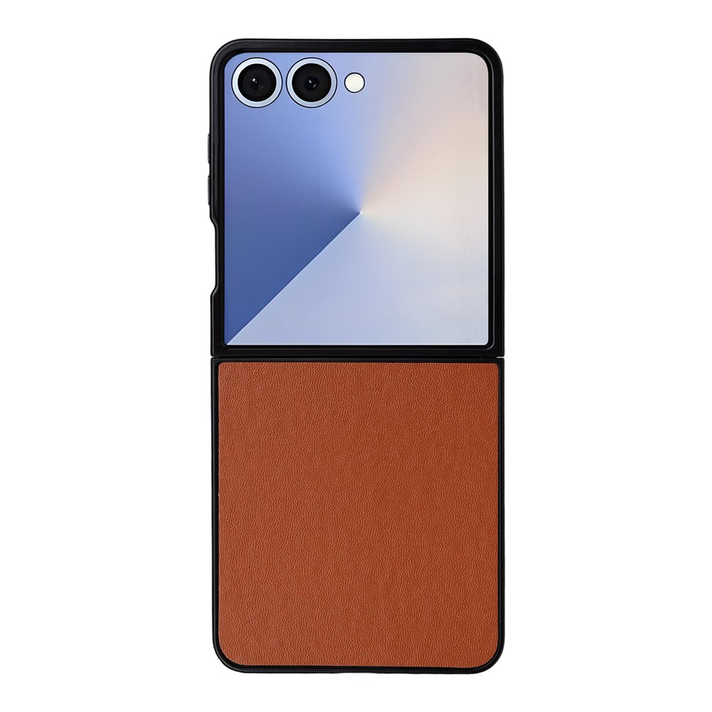 For Samsung Galaxy Z Flip7 5G Case PU Leather Hard PC Protective Phone Cover - Brown