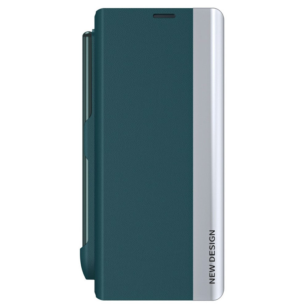 For Samsung Galaxy Z Fold7 5G Case Electroplating Pen Slot PU + PC Phone Cover with Stylus - Green