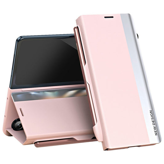 For Samsung Galaxy Z Fold7 5G Case Electroplating Pen Slot PU + PC Phone Cover with Stylus - Pink