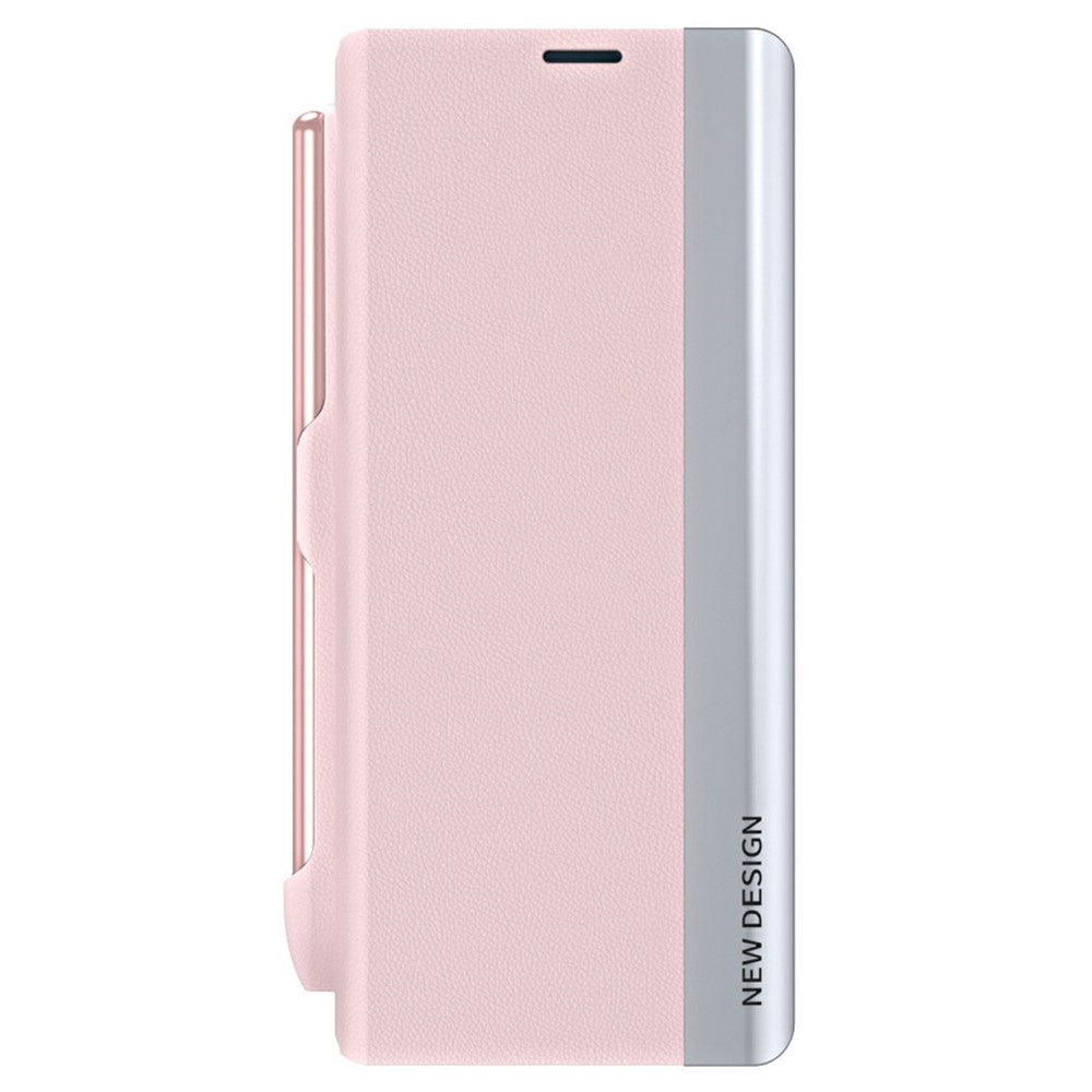 For Samsung Galaxy Z Fold7 5G Case Electroplating Pen Slot PU + PC Phone Cover with Stylus - Pink