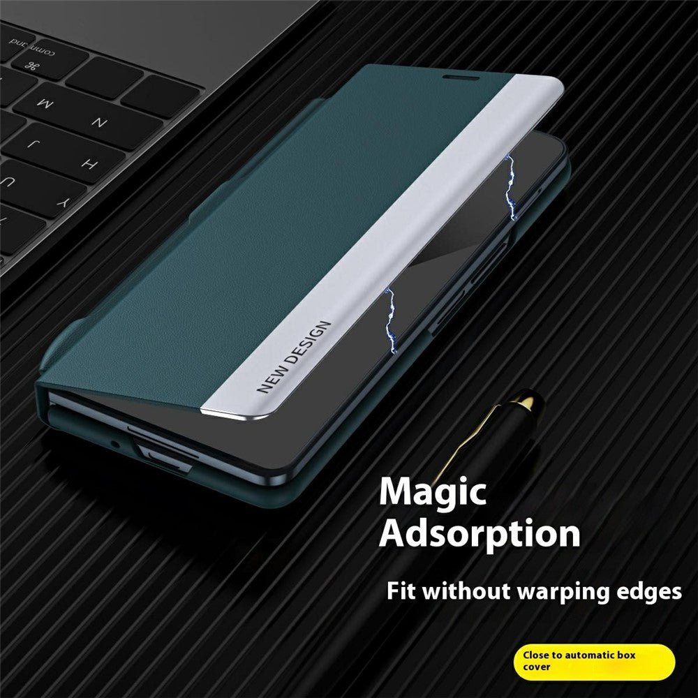 For Samsung Galaxy Z Fold7 5G Case Electroplating Pen Slot PU + PC Phone Cover with Stylus - Pink