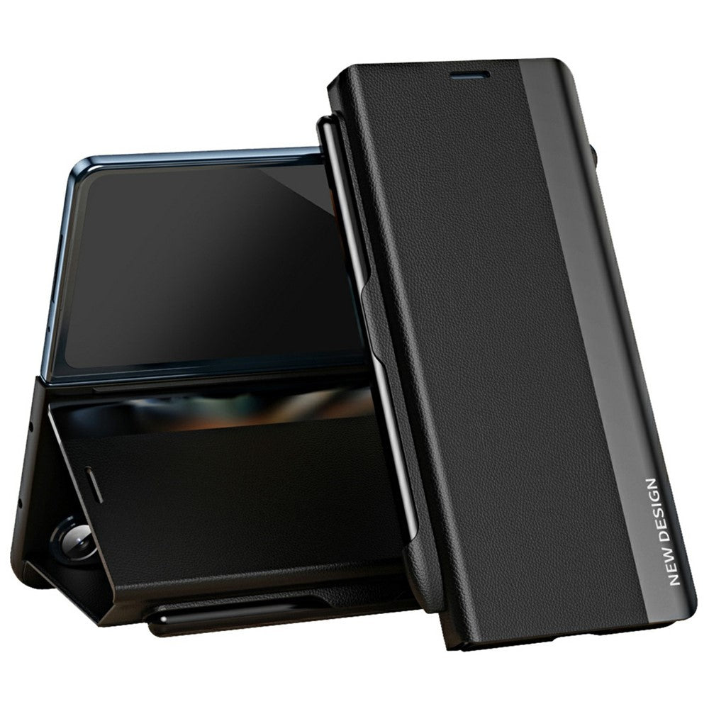 For Samsung Galaxy Z Fold7 5G Case Electroplating Pen Slot PU + PC Phone Cover with Stylus - Black