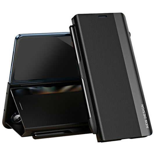 For Samsung Galaxy Z Fold7 5G Case Electroplating Pen Slot PU + PC Phone Cover with Stylus - Black