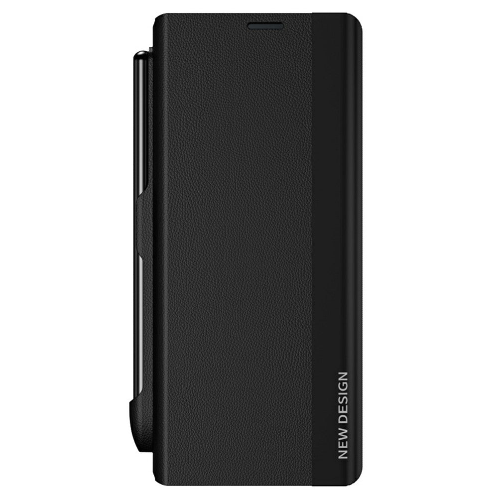 For Samsung Galaxy Z Fold7 5G Case Electroplating Pen Slot PU + PC Phone Cover with Stylus - Black