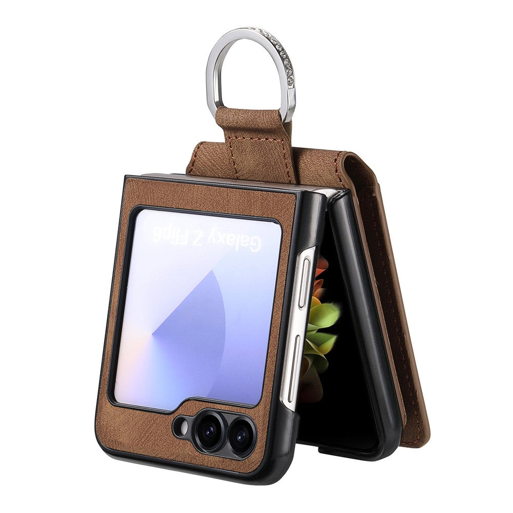 For Samsung Galaxy Z Flip7 FE 5G / Z Flip6 5G Case Card Holder Kickstand Retro Texture Leather Back Cover - Brown