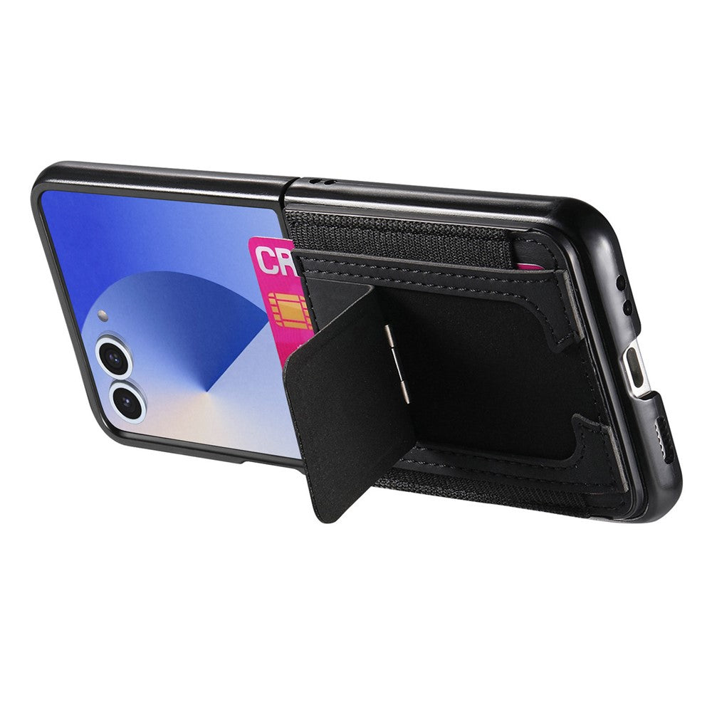 For Samsung Galaxy Z Flip7 5G Case Kickstand Retro Leather Back Cover with Card Holder - Black