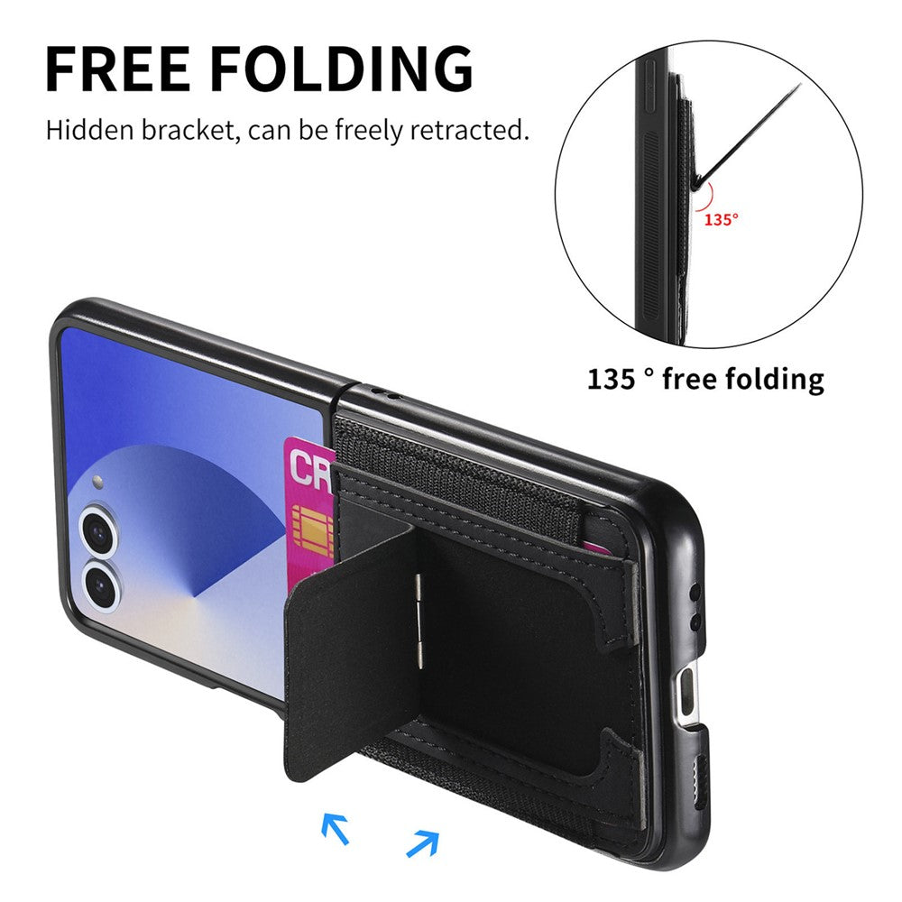 For Samsung Galaxy Z Flip7 5G Case Kickstand Retro Leather Back Cover with Card Holder - Black