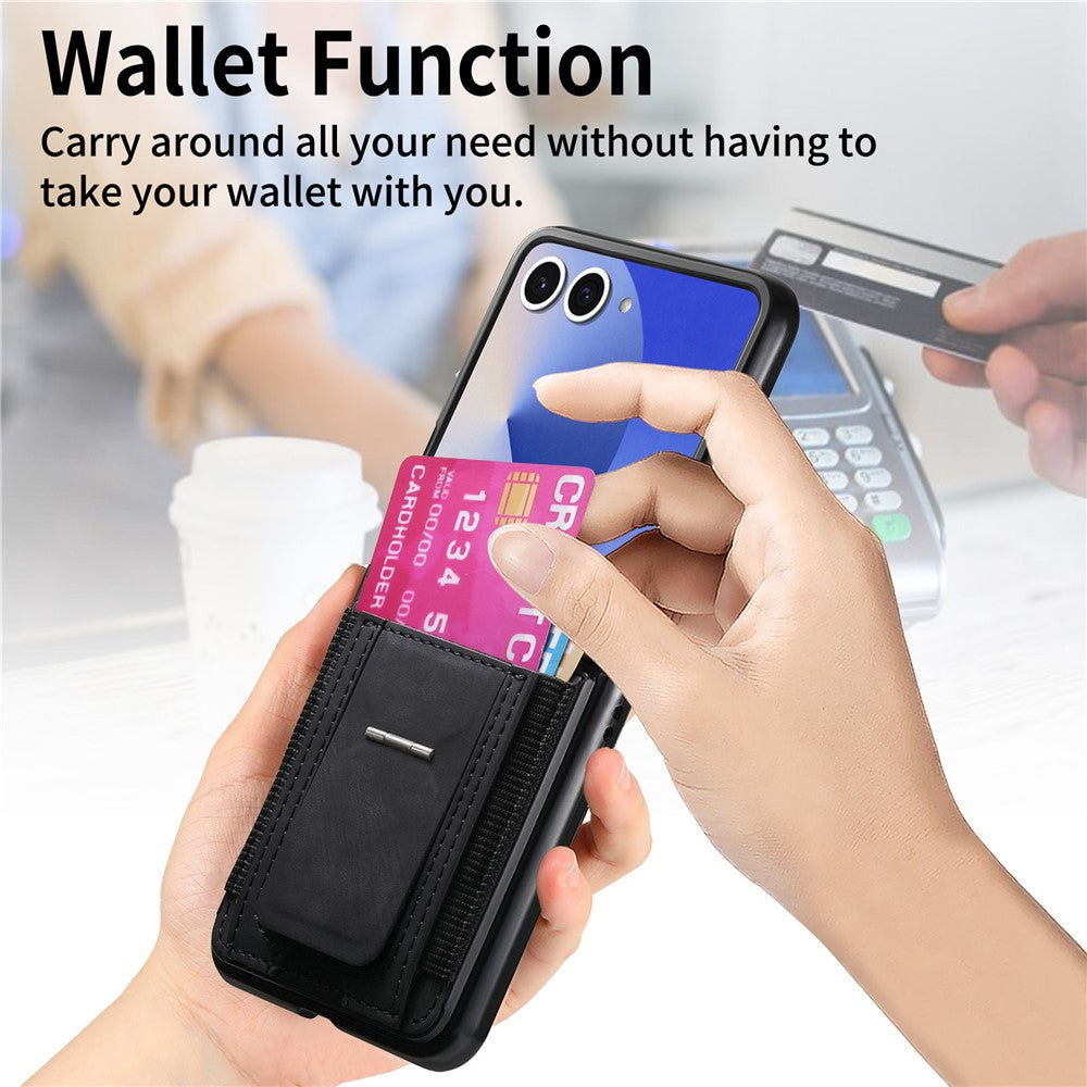 For Samsung Galaxy Z Flip7 5G Case Kickstand Retro Leather Back Cover with Card Holder - Black