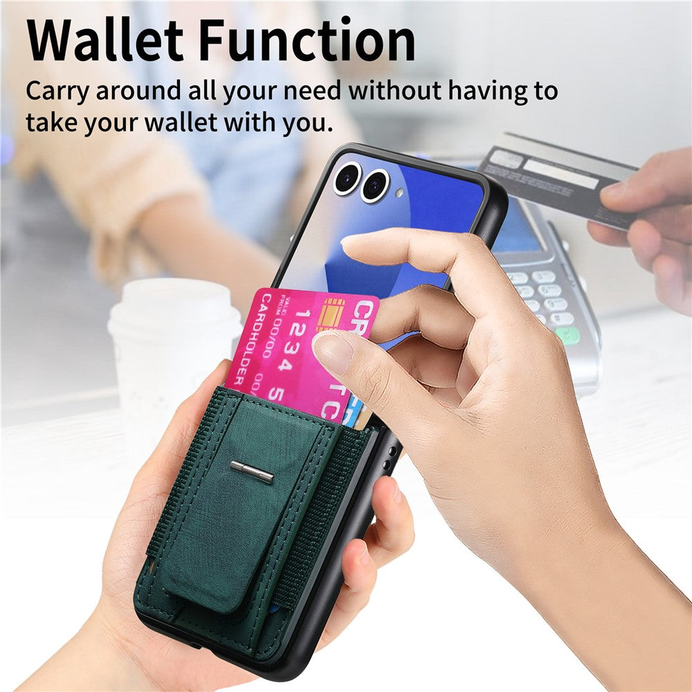 For Samsung Galaxy Z Flip7 5G Case Kickstand Retro Leather Back Cover with Card Holder - Green