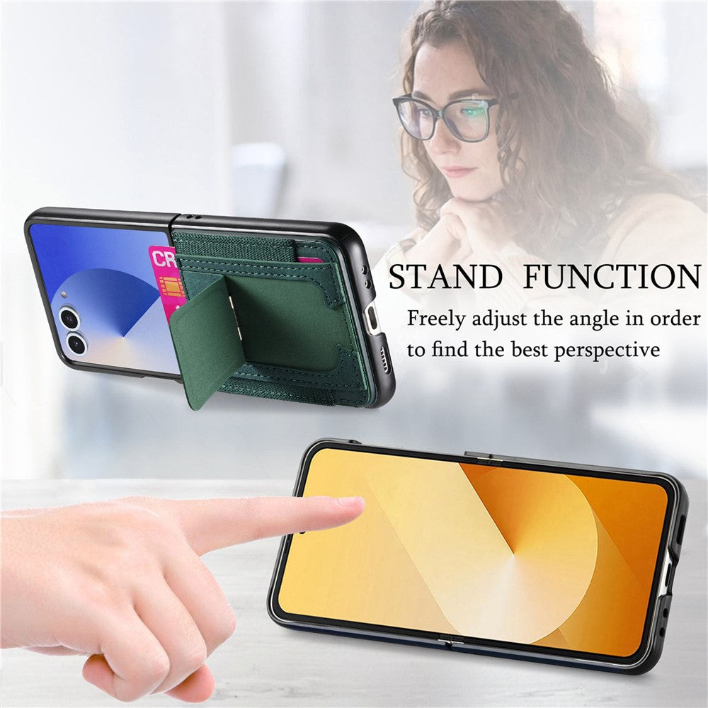 For Samsung Galaxy Z Flip7 5G Case Kickstand Retro Leather Back Cover with Card Holder - Green