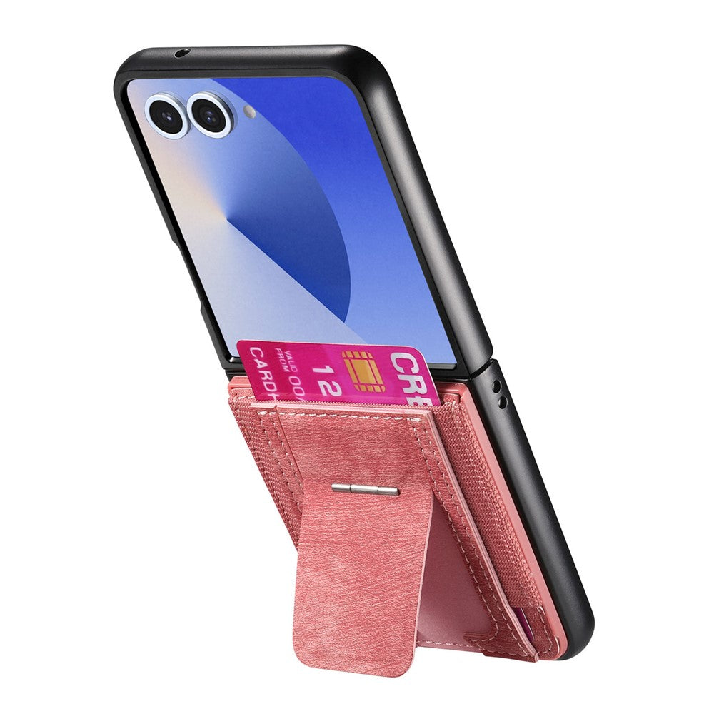 For Samsung Galaxy Z Flip7 5G Case Kickstand Retro Leather Back Cover with Card Holder - Pink