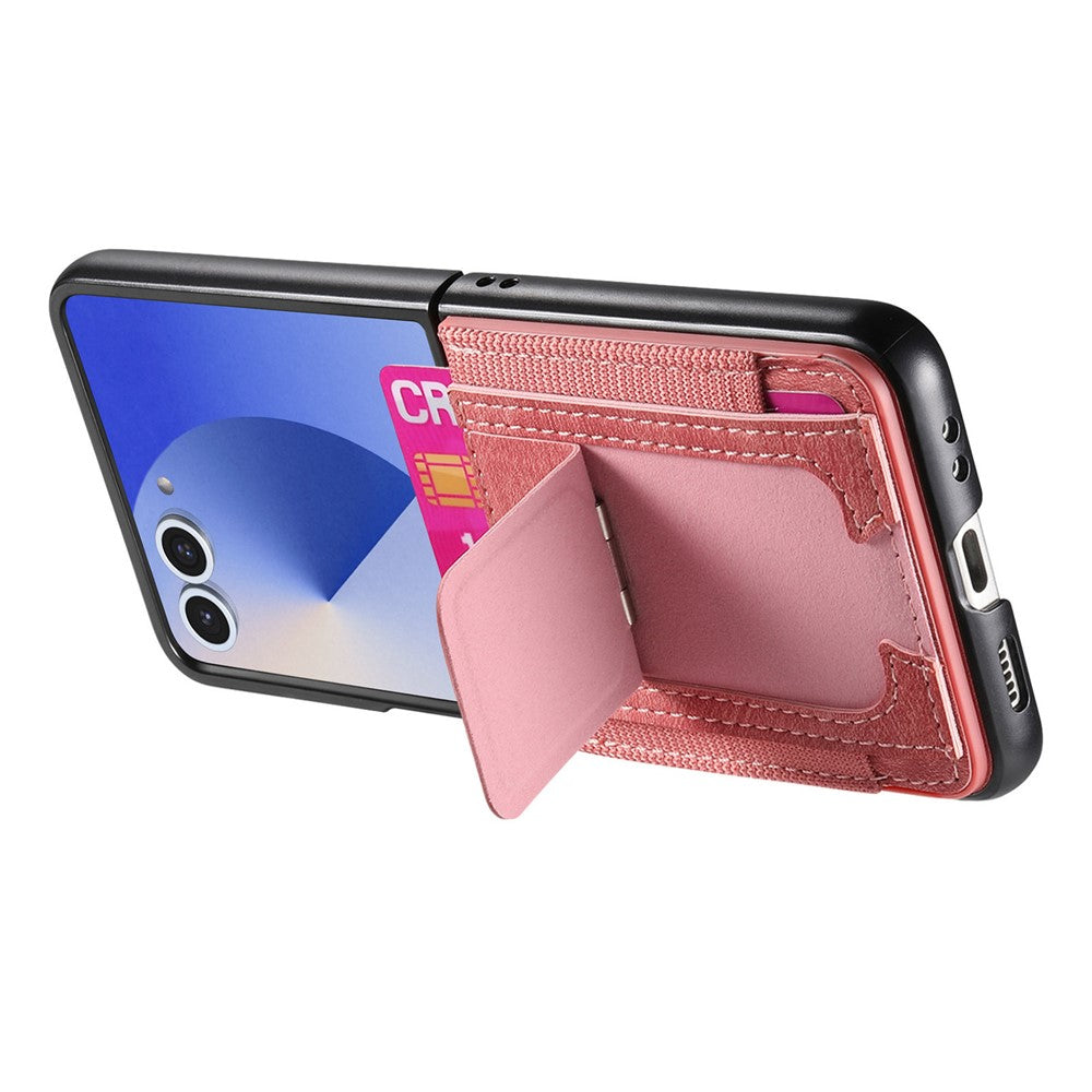 For Samsung Galaxy Z Flip7 5G Case Kickstand Retro Leather Back Cover with Card Holder - Pink