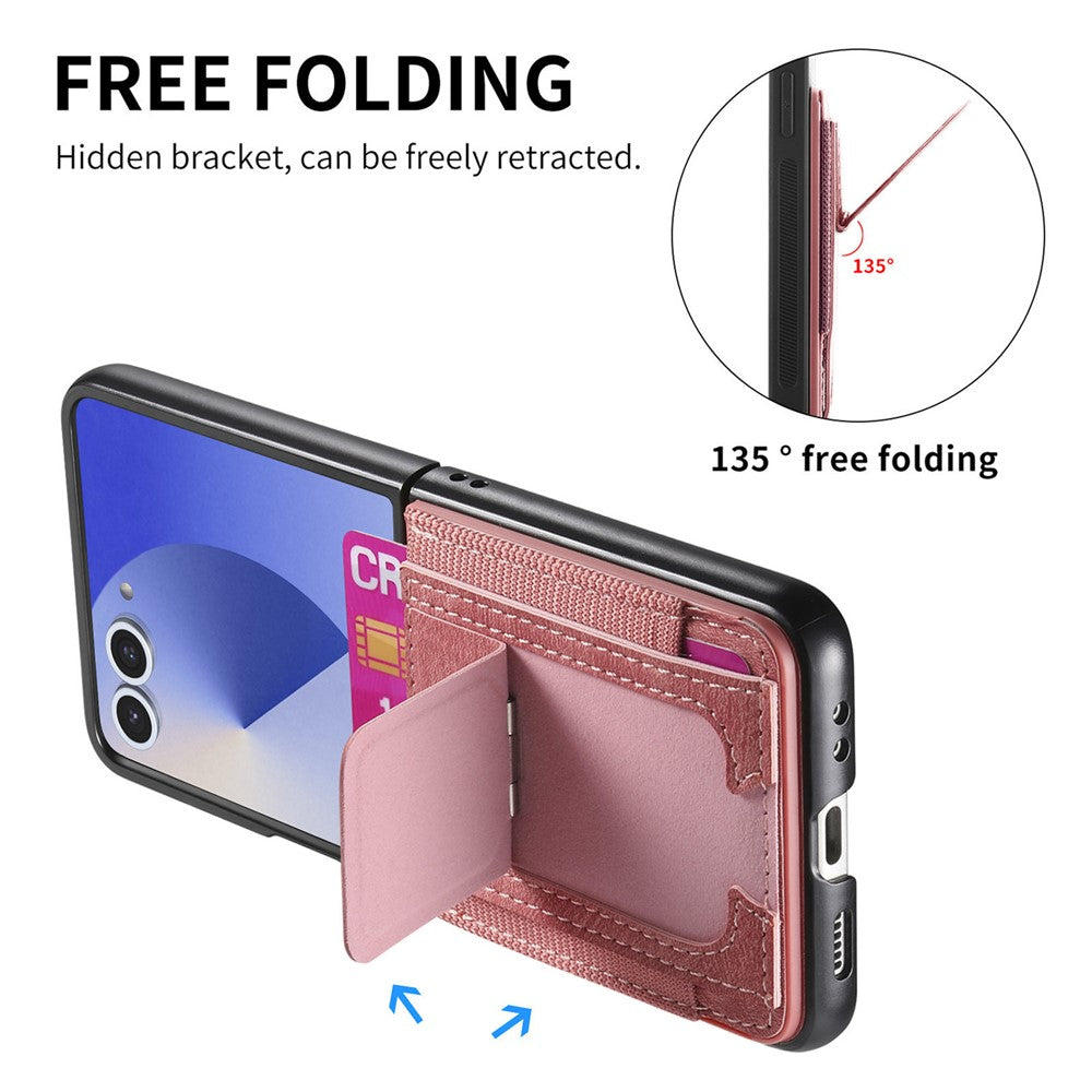 For Samsung Galaxy Z Flip7 5G Case Kickstand Retro Leather Back Cover with Card Holder - Pink