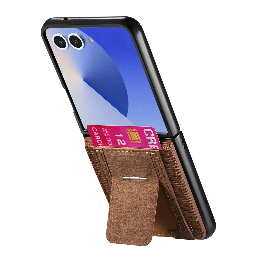 For Samsung Galaxy Z Flip7 5G Case Kickstand Retro Leather Back Cover with Card Holder - Brown