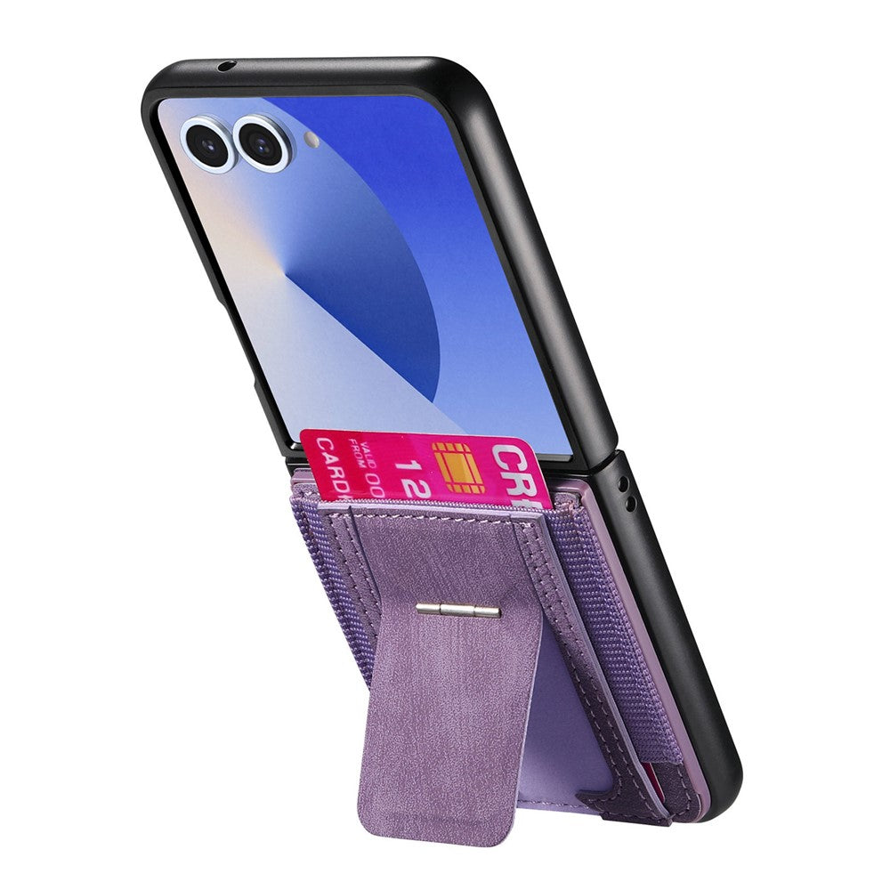 For Samsung Galaxy Z Flip7 5G Case Kickstand Retro Leather Back Cover with Card Holder - Purple