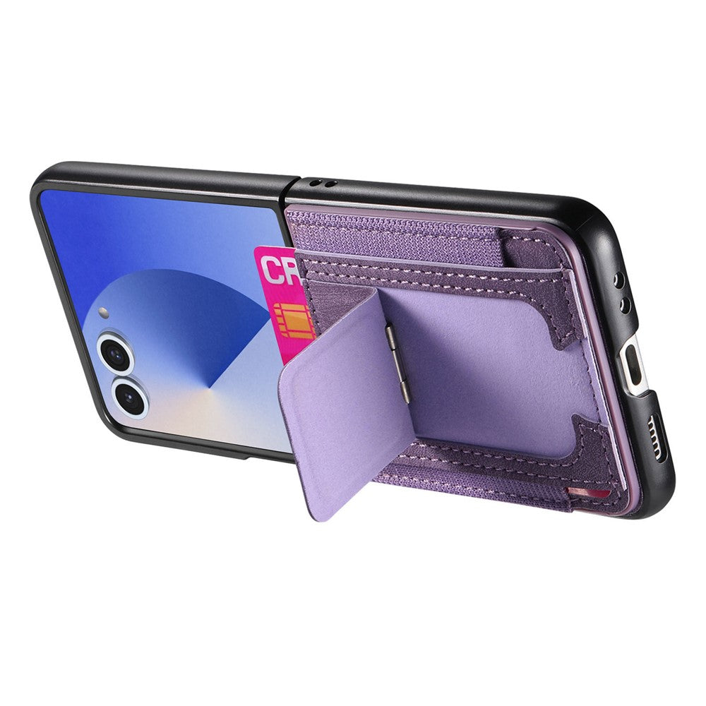 For Samsung Galaxy Z Flip7 5G Case Kickstand Retro Leather Back Cover with Card Holder - Purple