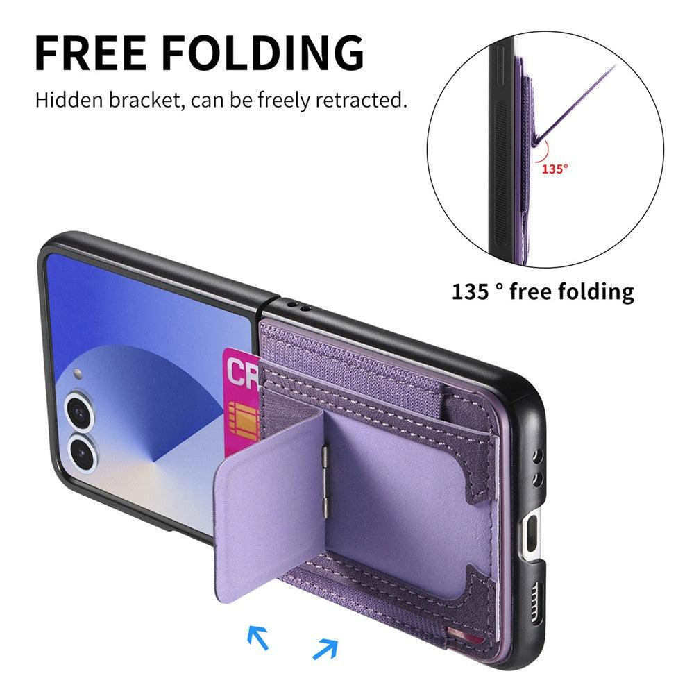 For Samsung Galaxy Z Flip7 5G Case Kickstand Retro Leather Back Cover with Card Holder - Purple