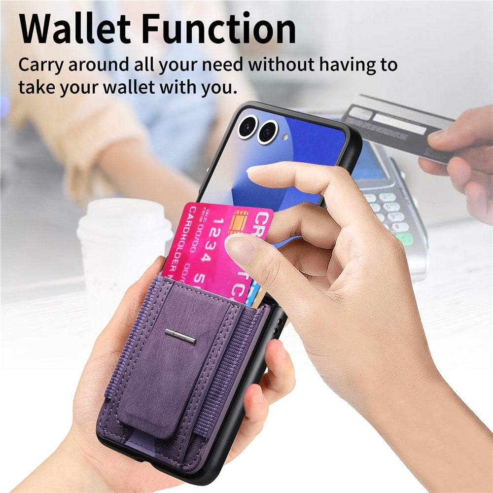 For Samsung Galaxy Z Flip7 5G Case Kickstand Retro Leather Back Cover with Card Holder - Purple