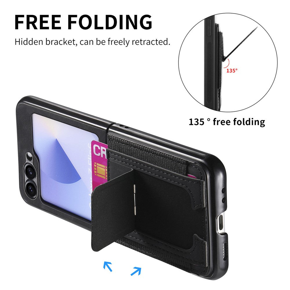 For Samsung Galaxy Z Flip7 FE 5G / Z Flip6 5G Case Kickstand Retro Leather Back Cover with Card Holder - Black