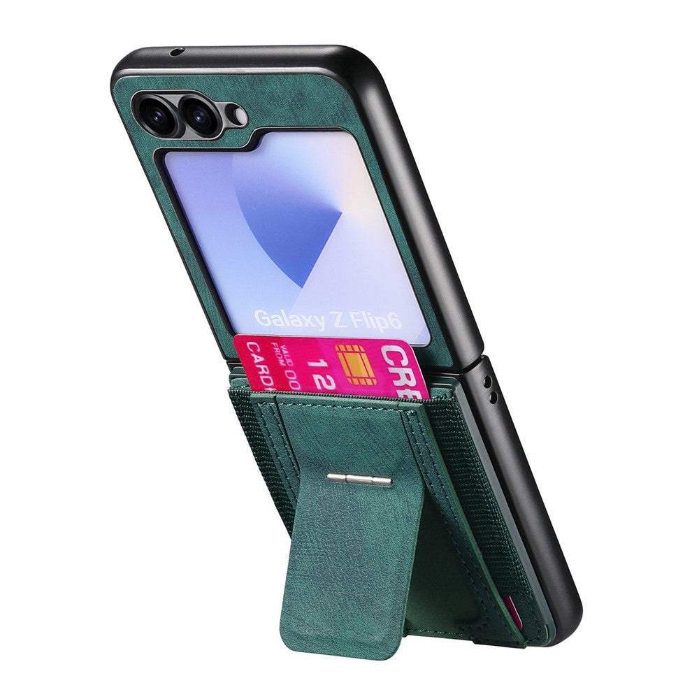 For Samsung Galaxy Z Flip7 FE 5G / Z Flip6 5G Case Kickstand Retro Leather Back Cover with Card Holder - Green