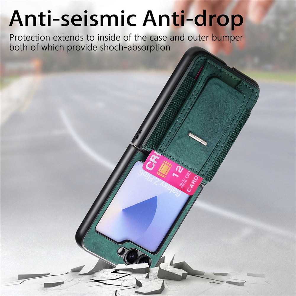 For Samsung Galaxy Z Flip7 FE 5G / Z Flip6 5G Case Kickstand Retro Leather Back Cover with Card Holder - Green