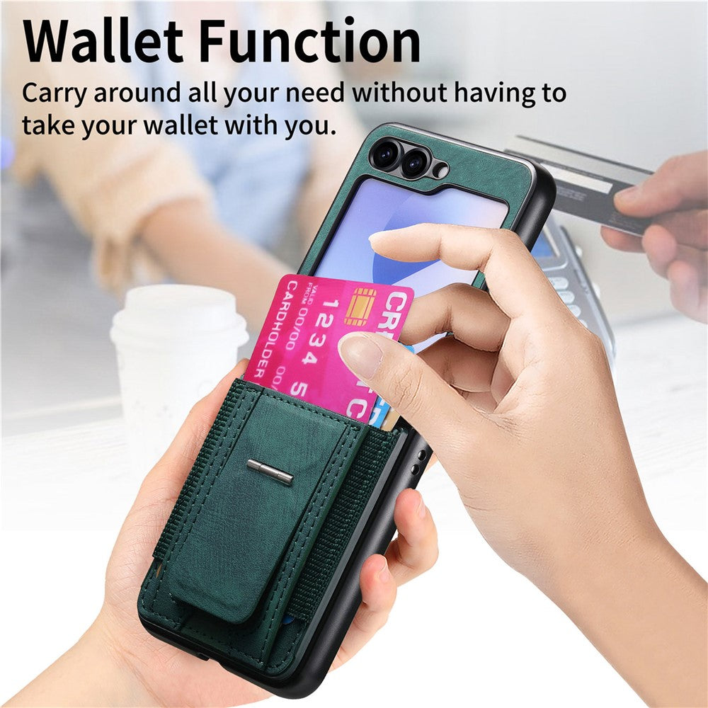 For Samsung Galaxy Z Flip7 FE 5G / Z Flip6 5G Case Kickstand Retro Leather Back Cover with Card Holder - Green