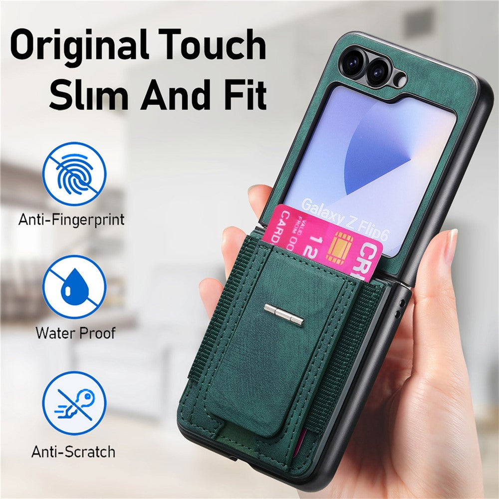 For Samsung Galaxy Z Flip7 FE 5G / Z Flip6 5G Case Kickstand Retro Leather Back Cover with Card Holder - Green