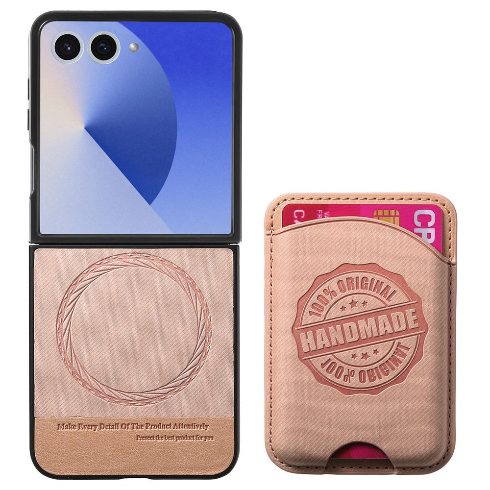 For Samsung Galaxy Z Flip7 5G Case with Card Bag Compatible with MagSafe Denim Texture Leather Back Cover - Pink