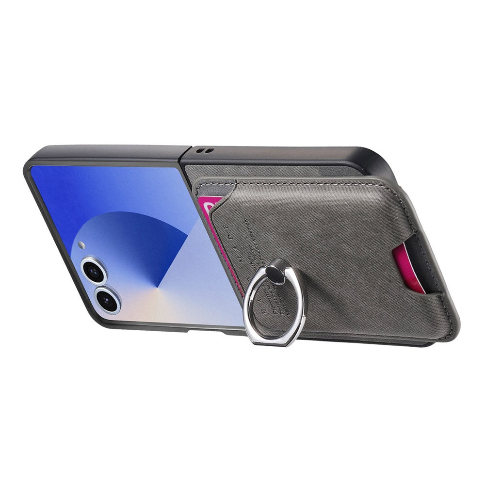 For Samsung Galaxy Z Flip7 5G Case Compatible with MagSafe Twill Texture Leather Back Cover with Card Bag - Grey