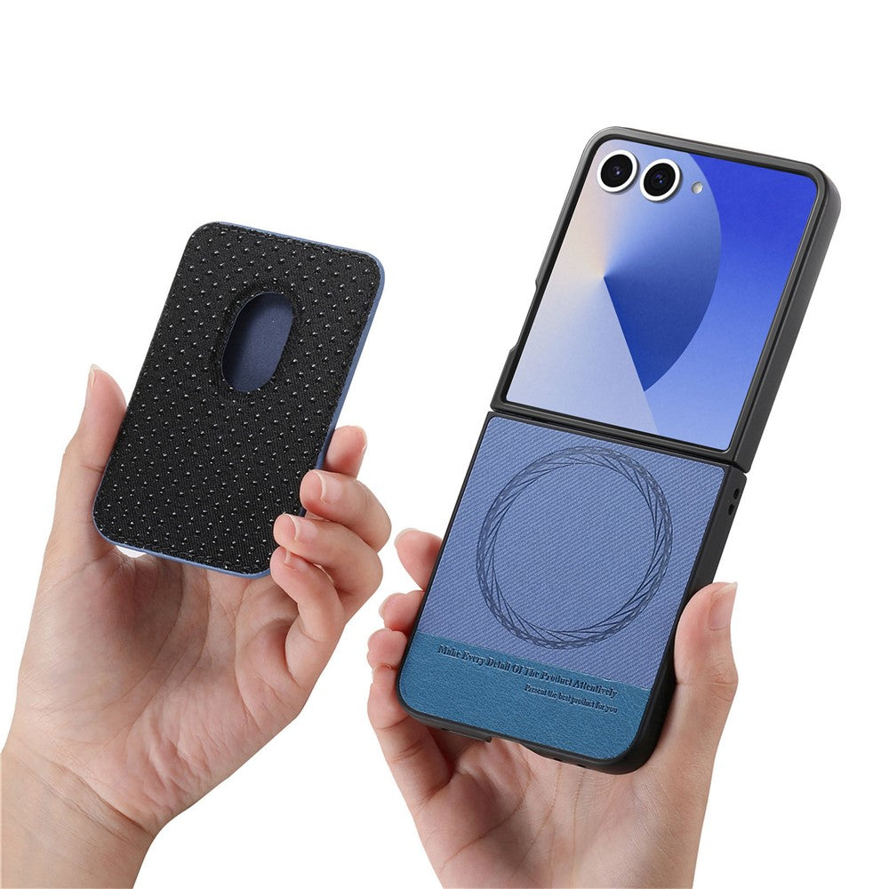 For Samsung Galaxy Z Flip7 5G Case Compatible with MagSafe Twill Texture Leather Back Cover with Card Bag - Blue