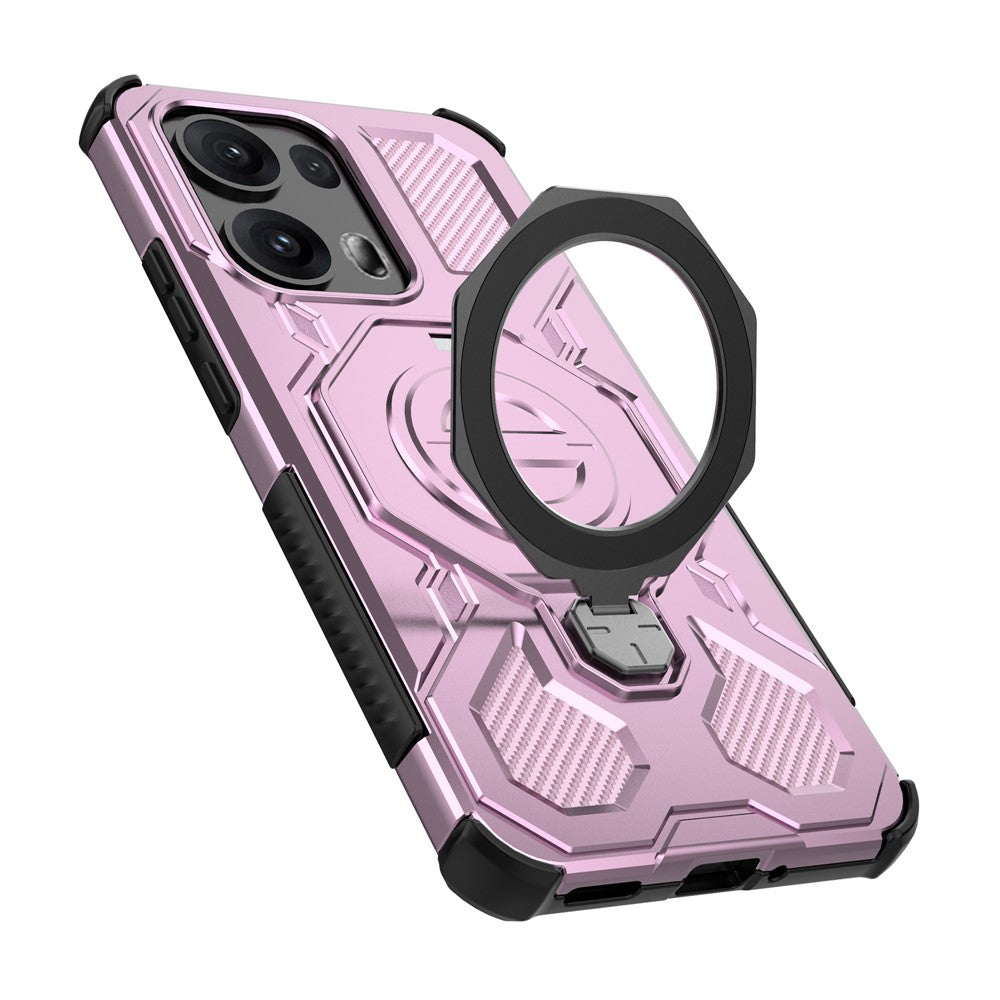 For Oppo Reno13 Pro 5G Magnetic Case Rotating Metal Kickstand PC + TPU Phone Back Cover - Pink