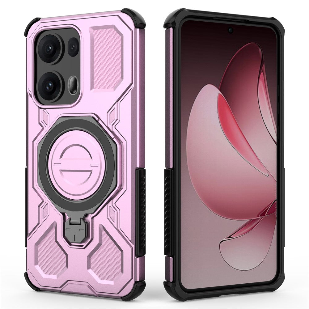 For Oppo Reno13 Pro 5G Magnetic Case Rotating Metal Kickstand PC + TPU Phone Back Cover - Pink