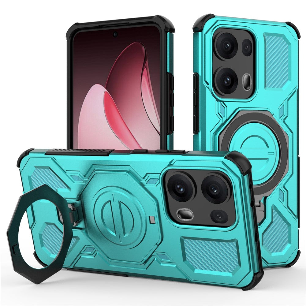 For Oppo Reno13 Pro 5G Magnetic Case Rotating Metal Kickstand PC + TPU Phone Back Cover - Baby Blue