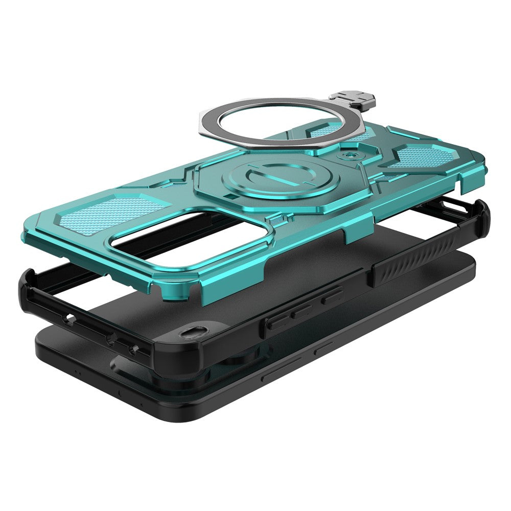 For Oppo Reno13 Pro 5G Magnetic Case Rotating Metal Kickstand PC + TPU Phone Back Cover - Baby Blue