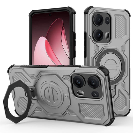 For Oppo Reno13 Pro 5G Magnetic Case Rotating Metal Kickstand PC + TPU Phone Back Cover - Grey