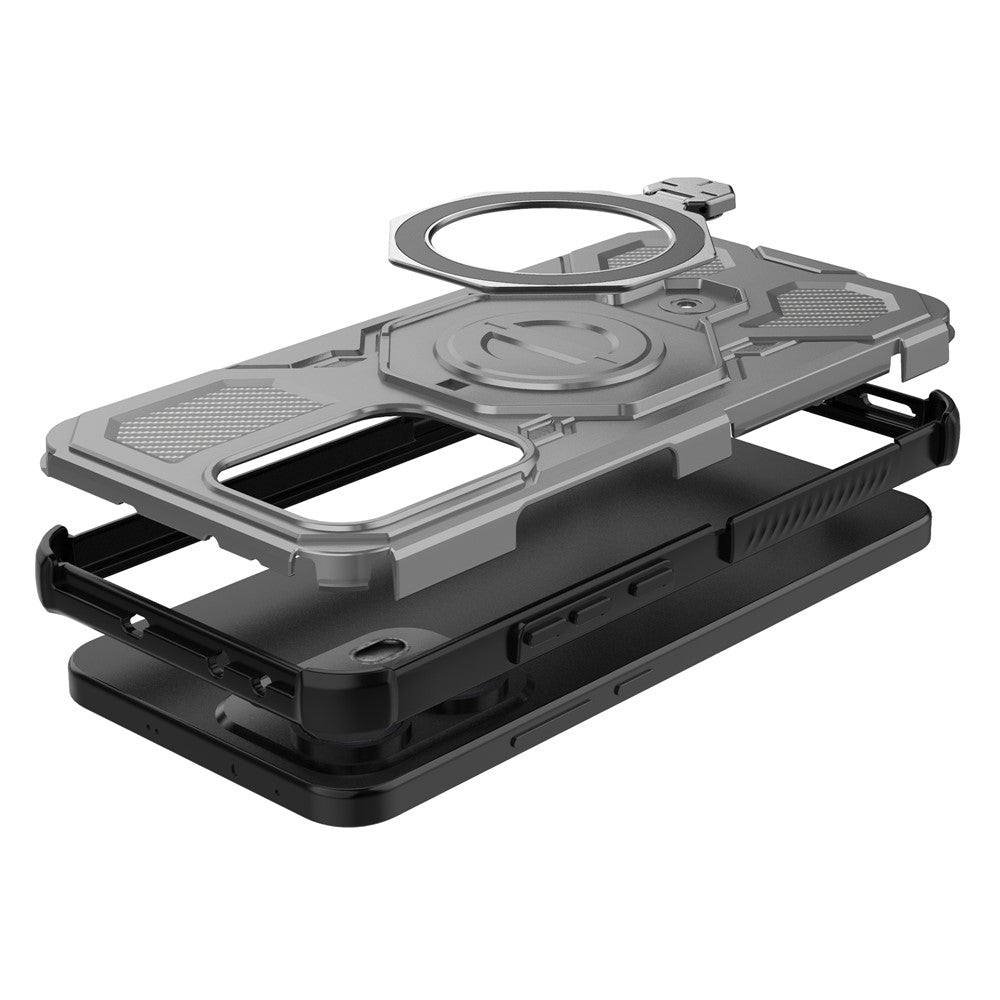 For Oppo Reno13 Pro 5G Magnetic Case Rotating Metal Kickstand PC + TPU Phone Back Cover - Grey