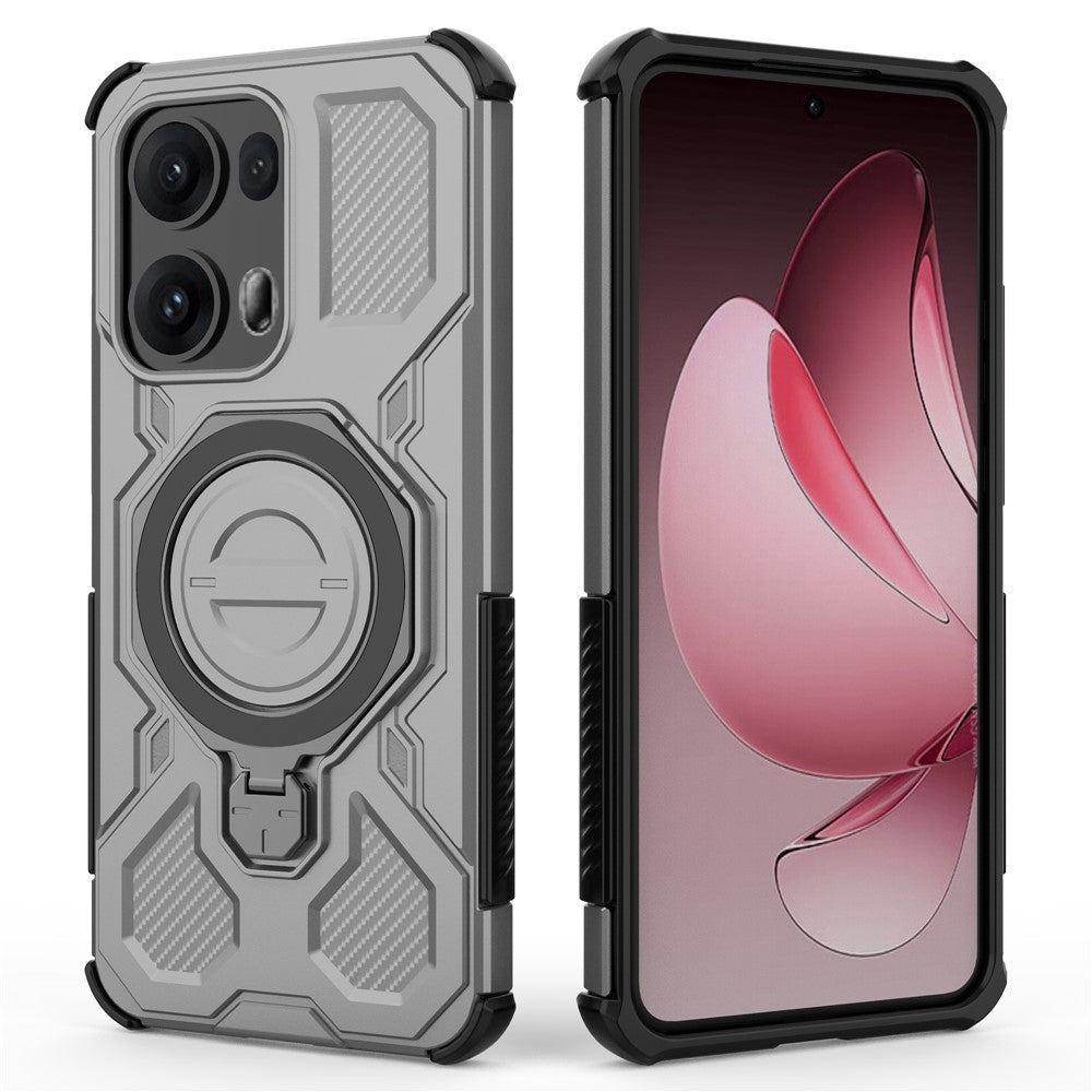 For Oppo Reno13 Pro 5G Magnetic Case Rotating Metal Kickstand PC + TPU Phone Back Cover - Grey