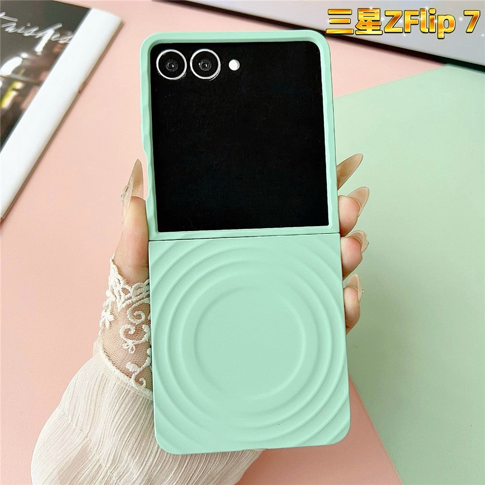 For Samsung Galaxy Z Flip7 5G Magnetic Case Skin-Touch Wave Teature Hard PC Phone Cover - Mint Green