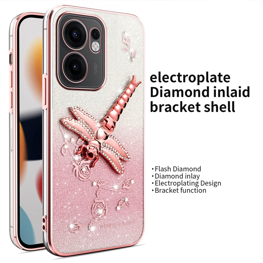 KADEM For Oppo Reno13 F 5G Case Dragonfly Kickstand TPU Flowers Glitter Phone Cover - Pink