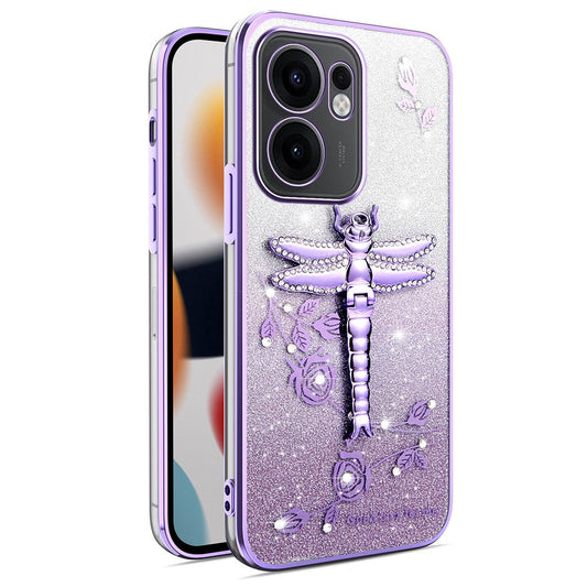 KADEM For Oppo Reno13 F 5G Case Dragonfly Kickstand TPU Flowers Glitter Phone Cover - Purple