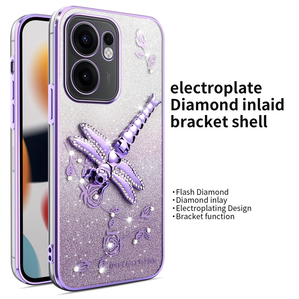 KADEM For Oppo Reno13 F 5G Case Dragonfly Kickstand TPU Flowers Glitter Phone Cover - Purple