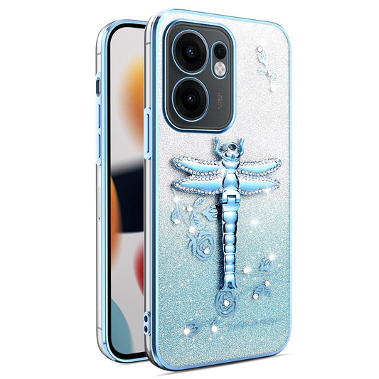 KADEM For Oppo Reno13 F 5G Case Dragonfly Kickstand TPU Flowers Glitter Phone Cover - Blue