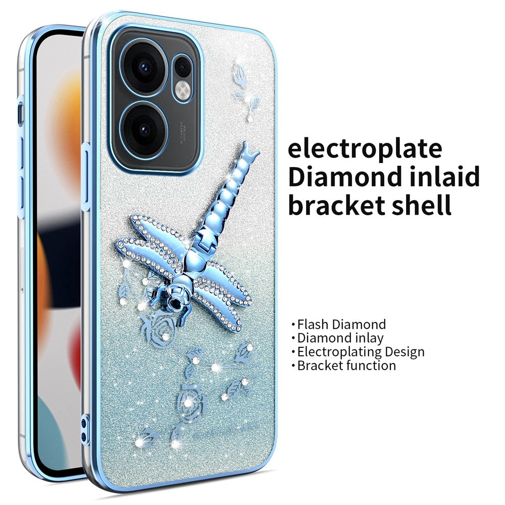 KADEM For Oppo Reno13 F 5G Case Dragonfly Kickstand TPU Flowers Glitter Phone Cover - Blue