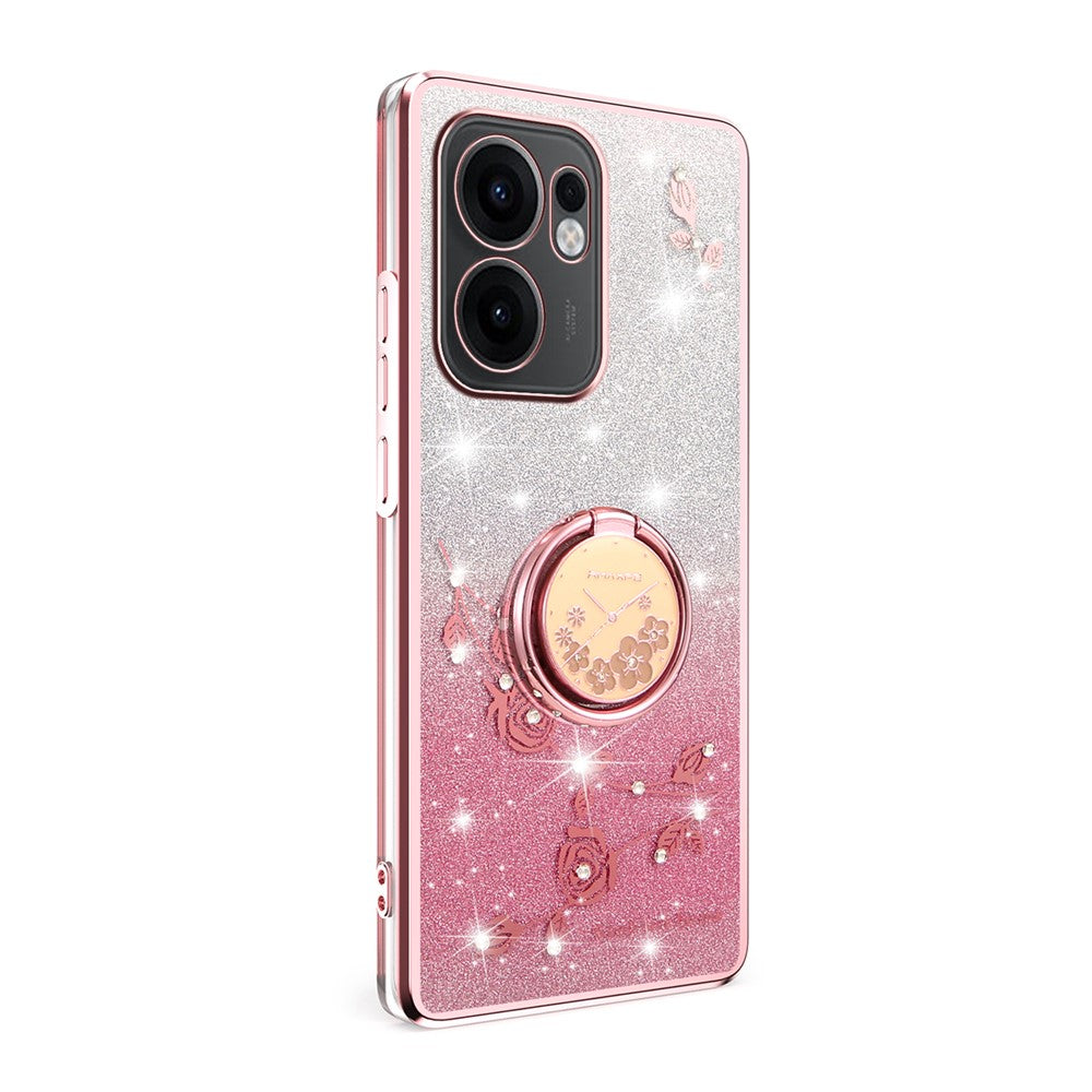KADEM For Oppo Reno13 F 5G Case Ring Kickstand TPU Flowers Phone Cover Gradient Glitter - Pink