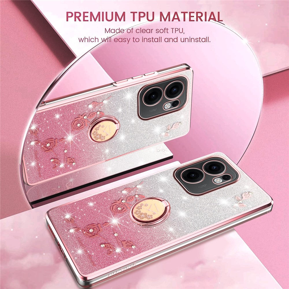 KADEM For Oppo Reno13 F 5G Case Ring Kickstand TPU Flowers Phone Cover Gradient Glitter - Pink