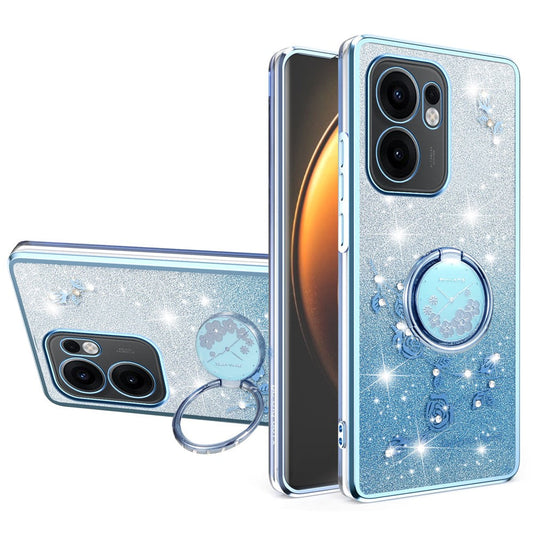 KADEM For Oppo Reno13 F 5G Case Ring Kickstand TPU Flowers Phone Cover Gradient Glitter - Blue