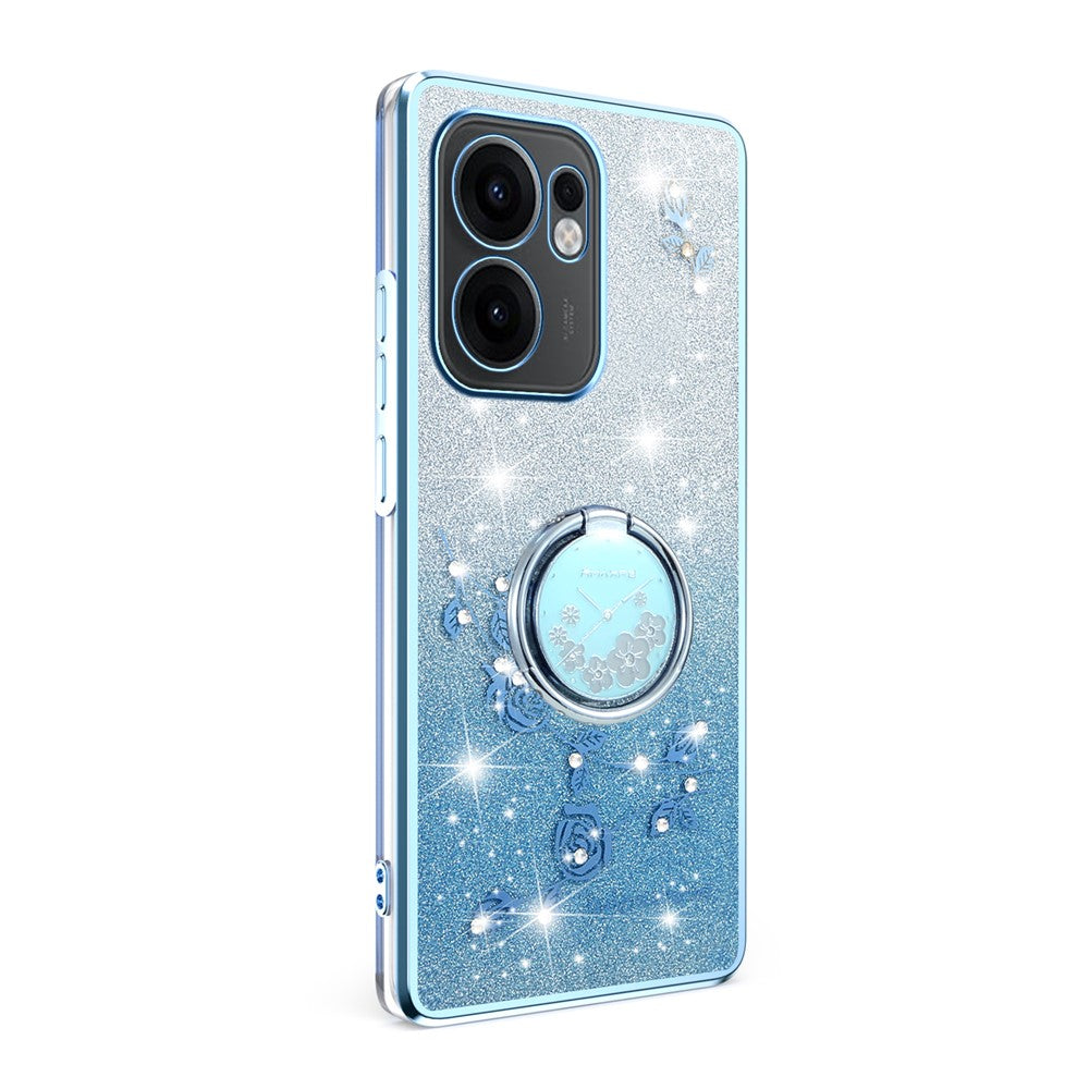 KADEM For Oppo Reno13 F 5G Case Ring Kickstand TPU Flowers Phone Cover Gradient Glitter - Blue