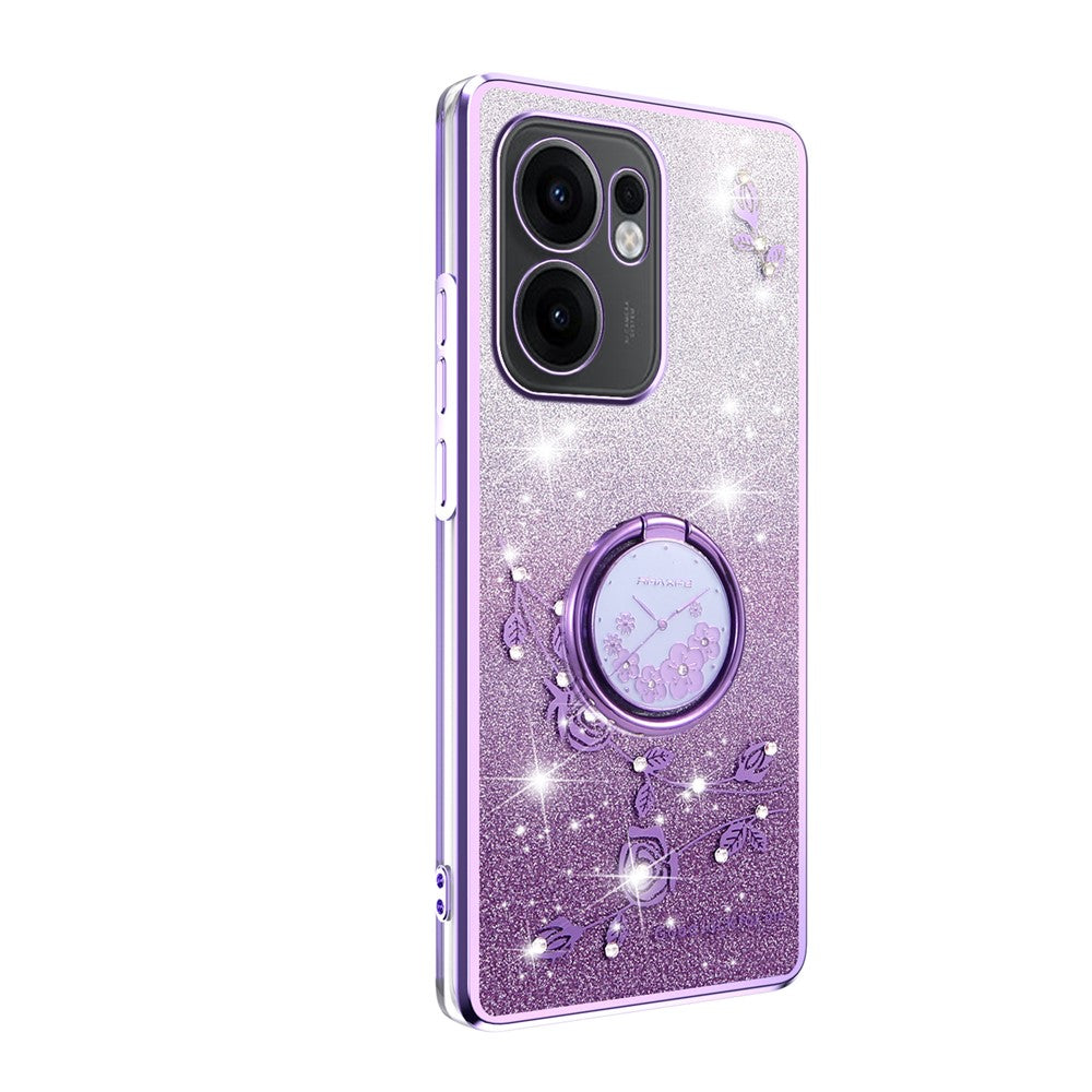 KADEM For Oppo Reno13 F 5G Case Ring Kickstand TPU Flowers Phone Cover Gradient Glitter - Purple